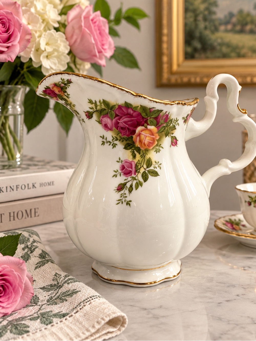 Vintage Royal Albert Old Country Roses Large Pitcher Jug Bone China England 7”
